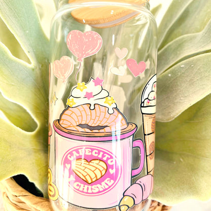 Cafecito Chisme | Coffee & Gossip 16oz Clear Glass Can | Three in One