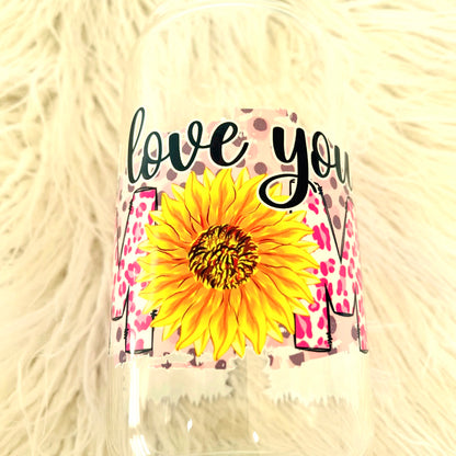 I Love You Mom 16oz Clear Glass Can with Bamboo Lid & Straw