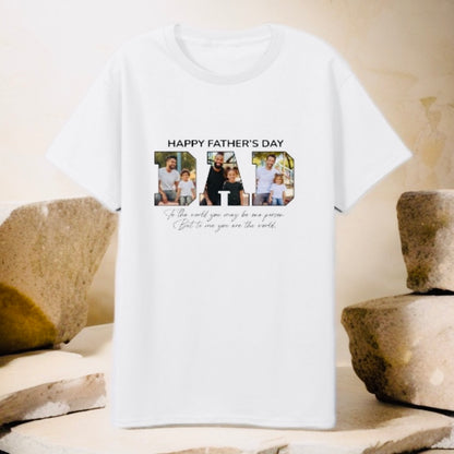 Dad Photo Frame Custom Round Neck T-Shirt