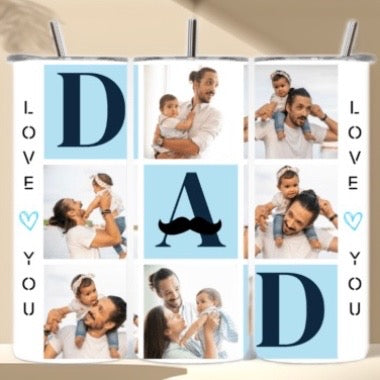 Love You Dad Custom Photo 20OZ Tumbler, Straw & straw cleaner